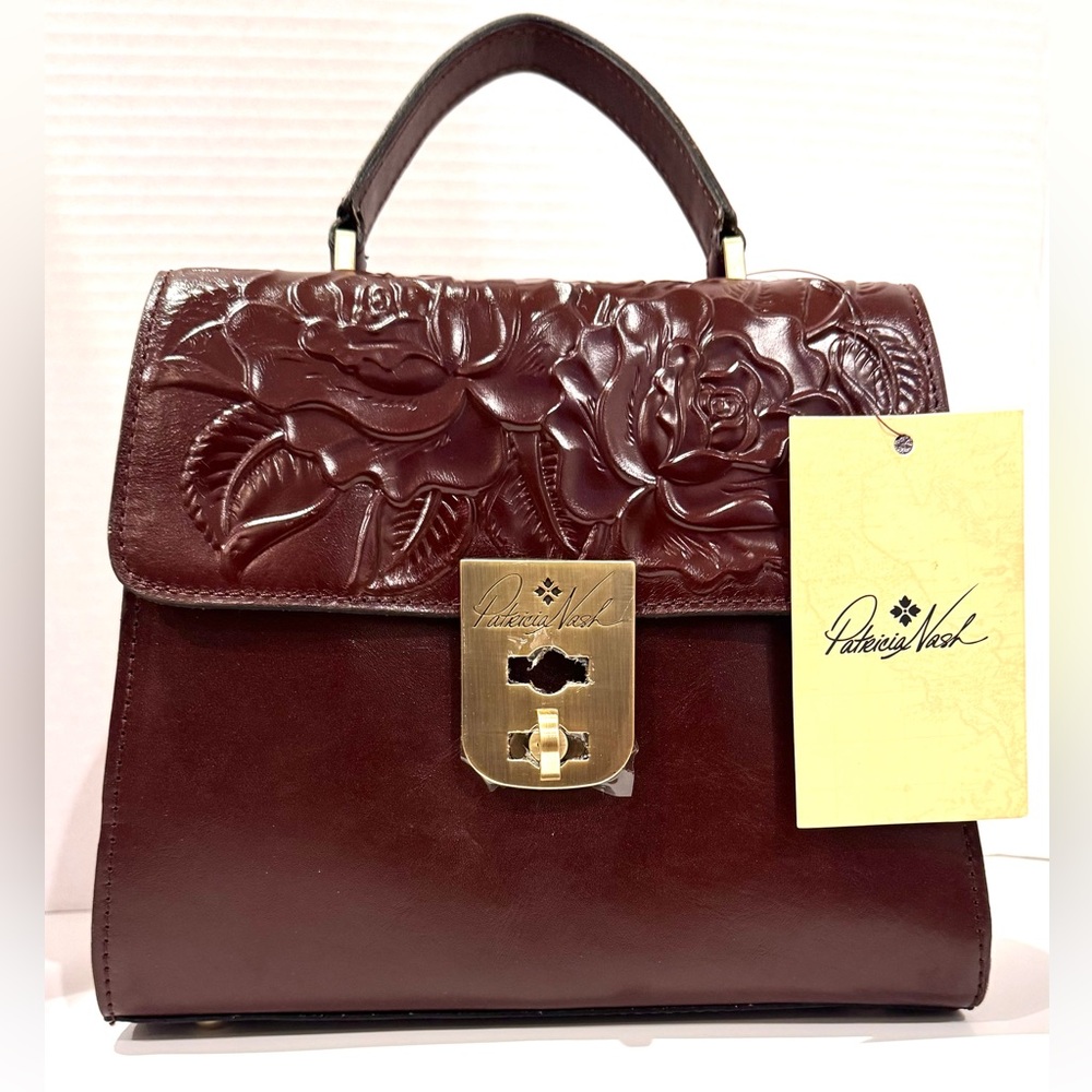 Patricia Nash Chauncy Leather Tooled Satchel Crossbody Hand Bag British Tan NWT